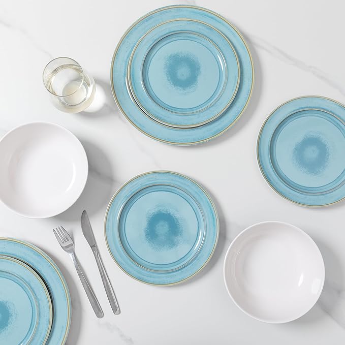 12 Piece Melamine Dinnerware Sets Dinner Dishes Set Plates and Bowls Sets Service for 4 Indoor and Outdoor Use Lightweight UnbreakableDishwasher Safe