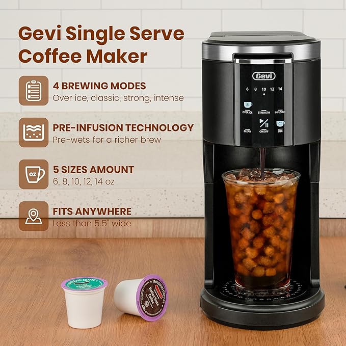 Gevi Single Serve Coffee Maker for K Cup and Ground Coffee Pod Coffee Maker with 40oz Water Reservoir 6 to 14 oz. Brew Sizes Black