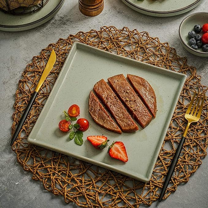 Ceramics Dinner Set 30 Pieces Vintage Stoneware Dinnerware Sets | Porcelain Steak Plate and Cereals Bowls Microwave Safe