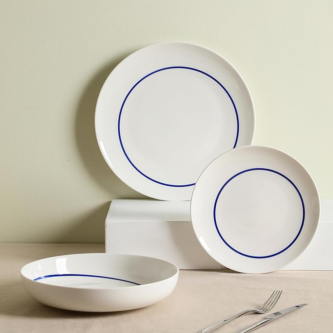 Stone Lain Luna 24-Piece Porcelain Dinnerware Set Plates and Bowls Set Dish Set for 8 Blue