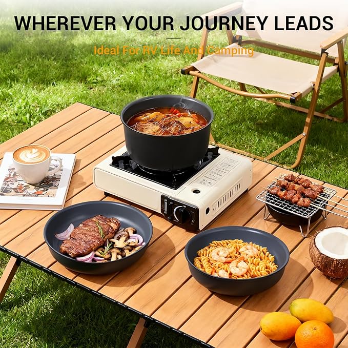Ammeloo 18 Pcs Ceramic Pots and Pans Set Non Stick Kitchen Cookware Set with Detachable Handle Non Toxic Cooking Set with Removable Handle for RVs Camping Fridge Dishwasher/Oven Safe