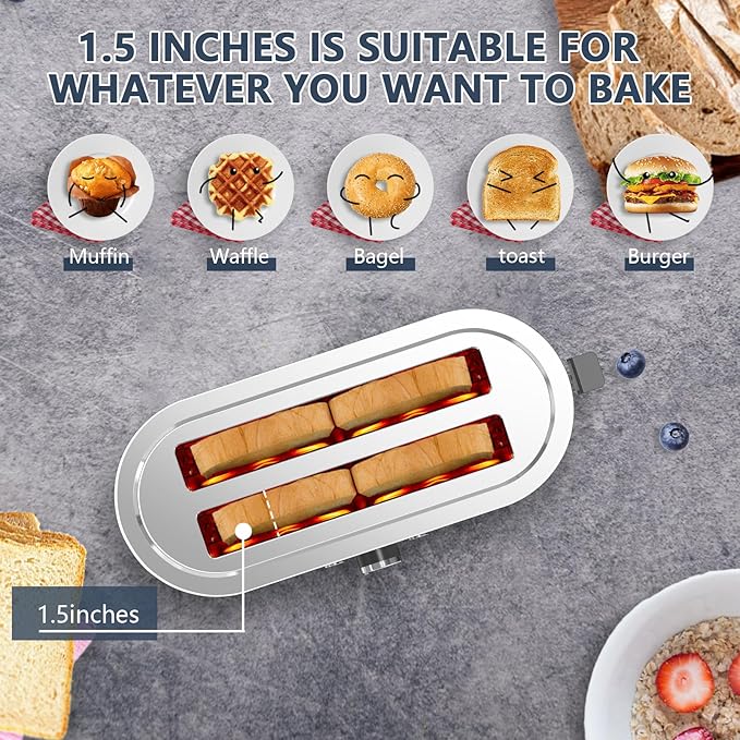 4-Slice Toaster 7 Browning Settings Defrost/Reheat Functions Removable Crumb Tray Full body Stainless Steel Housing 1400W Anti-Fingerprint &amp Anti-Jam(stainless steel)