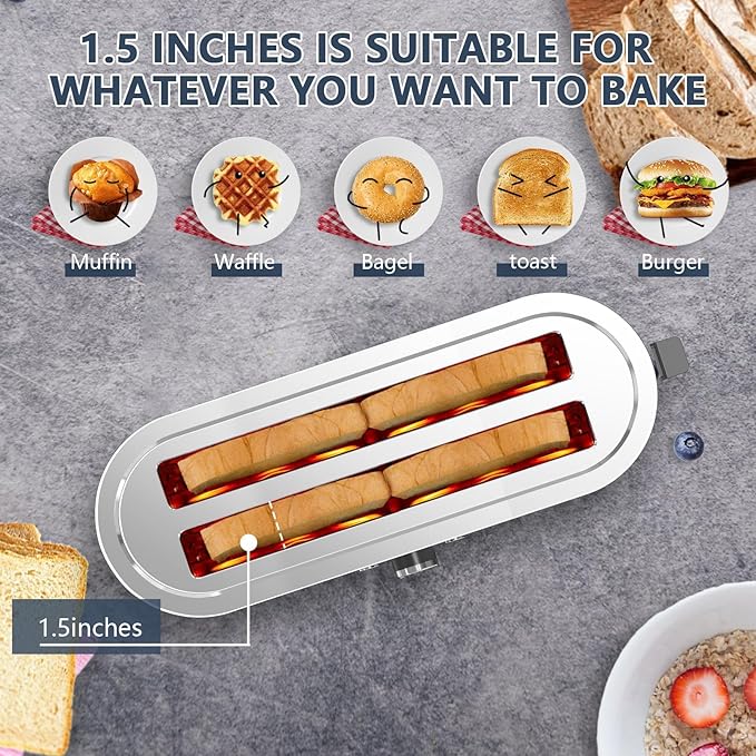 4-Slice Toaster Extra Wide Long Slot Toaster 7 Browning Settings Defrost/Reheat Functions Removable Crumb Tray Stainless Steel Housing Anti-Fingerprint &amp Anti-Jam (Black)