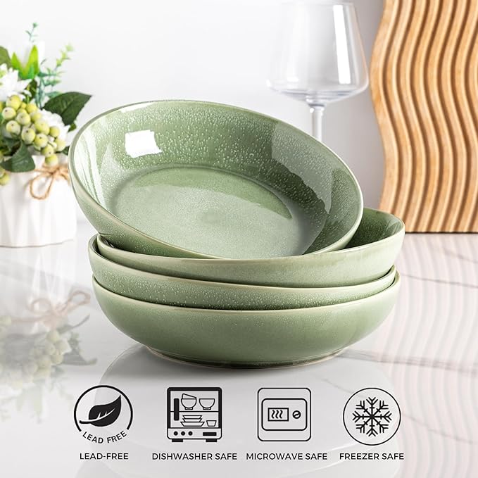 AmorArc Ceramic Dinnerware Sets with Pasta Bowl Handmade Reactive Glaze Plates and Bowls SetsHighly Chip and Crack Resistant | Dishwasher &amp Microwave Safe Dishes Set Service for 4 (16pc)