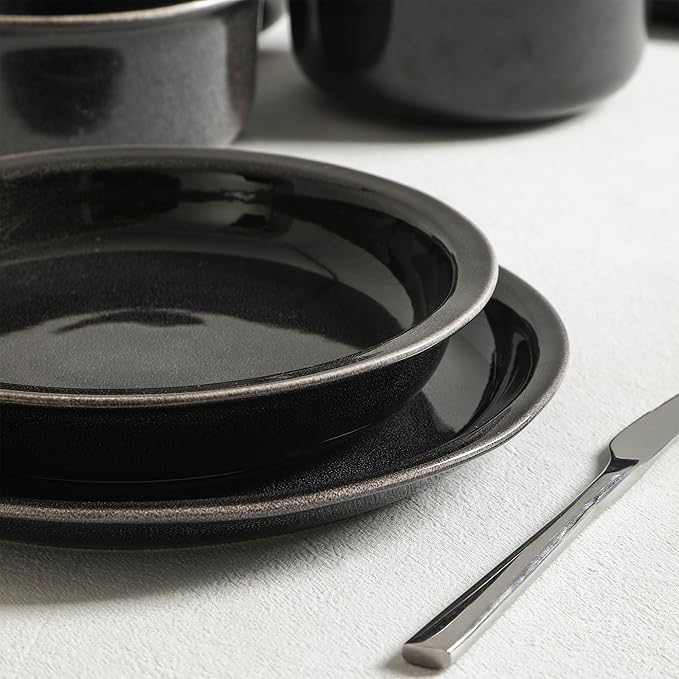 Stone Lain Slate 24-Piece Dinnerware Set Stoneware Plates and Bowls Set Dishwasher and Microwave Safe Dish Set for 8 Black