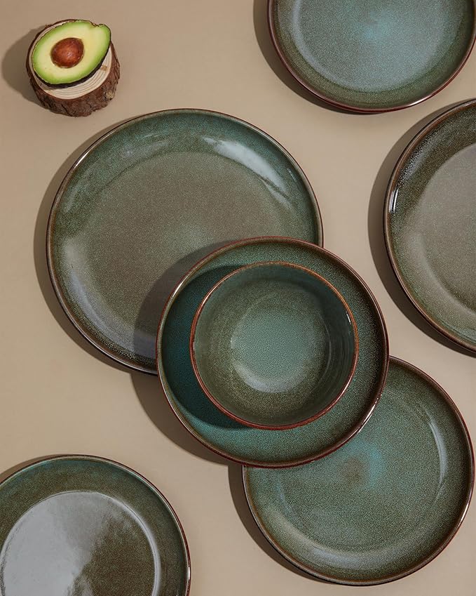 24 Pieces Dinnerware Sets with Pasta Bowls Sage Green