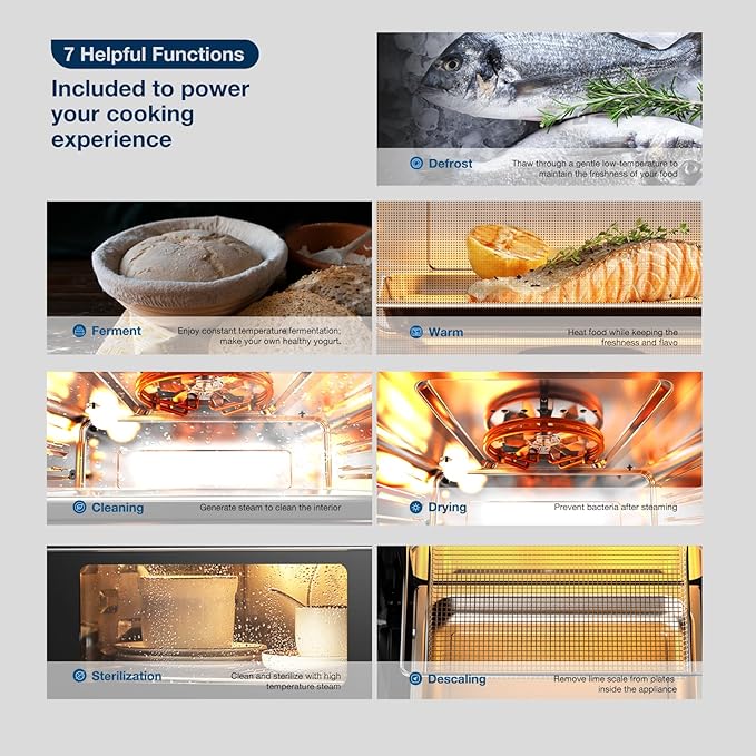 ROABM Toaster Oven Air Fryer Combo R-BOX Blue 23QT Countertop Convection Steam Oven Rapid Steam Bake Air Fry Broil Dehydrate Defrost Ferment Steam Self-Clean Touchscreen Control