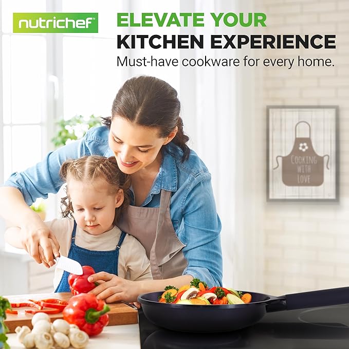 NutriChef NonStick Frying Pans – 5-Piece Skillet Set with Ceramic Coating Wok Grill Fry &amp Fish Pans – Compatible with All Cooktops Including Induction – Cool-Touch Handles Easy-Clean