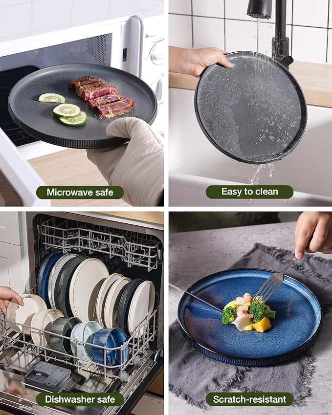 Famiware Star Plates and Bowls Sets Modern Stoneware Dinnerware Sets for 8 24-Piece Kitchen Dish Set - Microwave and Dishwasher Safe Chip and Scratch Resistant Matte Dark Charcoal