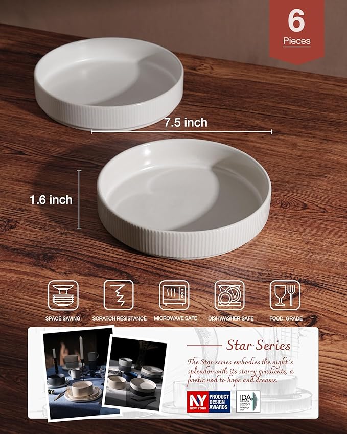 Famiware Star Dinnerware Set with Plates and Bowls Service for 6 (24-Piece) Stoneware Kitchen Dishes Dinner Sets - Matte White