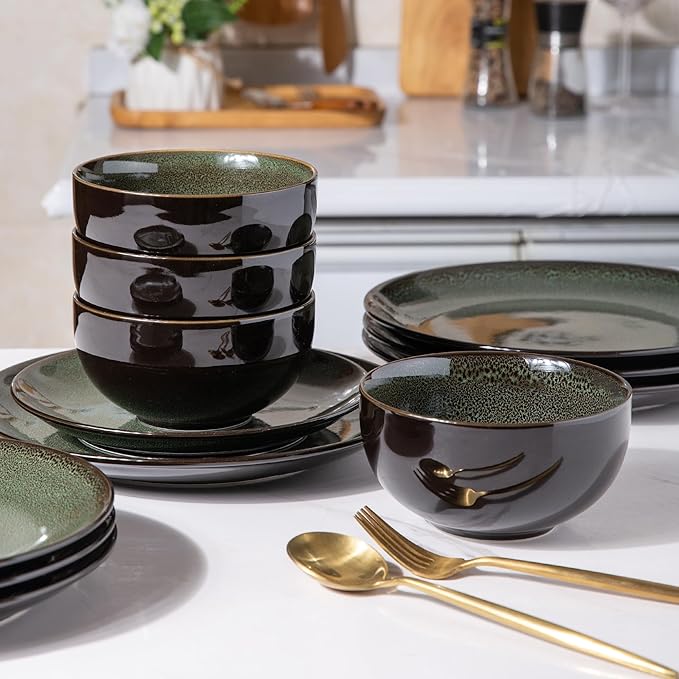 LERATIO Ceramic Dinnerware Sets for 8with pasta bowlsHandmade Reactive Glaze Dishes SetChip Resistant and Scratch Resistant | Oven&ampDishwasher &amp Microwave Safe-Blue(30PCS)