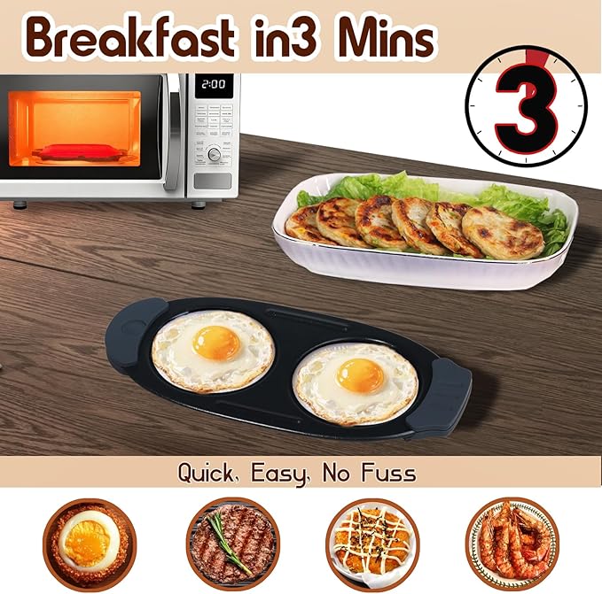 Quick-Heat Microwave Egg Cooker and 33 OZ Microwave Grill Combo | 2-Piece Breakfast Maker Set for Grilling Frying Crisping Meat Bacon Pancakes &amp Veggies | Dishwasher Safe &amp Non-Stick for K