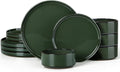 Herogo 12 Pieces Stoneware Dinnerware Set for 4 Ceramic Dinner Dishware Sets for Home Kitchen Plates and Bowls with Rustic Terracotta Bottom Dishwasher &amp Microwave Safe Dark Green