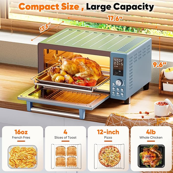 Nuwave Bravo Pro Convection Air Fryer Toaster Oven Combo 2025 New and Improved 10-in-1 50°-450°F Temp Controls Quick &amp Even Crisp Technology 21Qt Capacity Cozy Blue PFAS Free