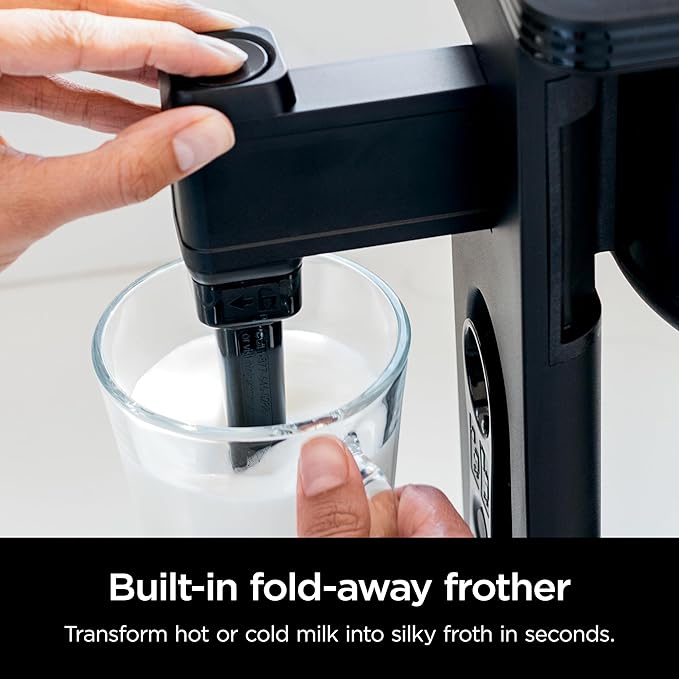 Ninja Specialty Coffee Maker Hot &amp Iced Coffee 6 Brew Styles 8 Sizes Small Cup to Travel Mug 10-Cup Carafe Fold-Away Frother Permanent Filter Removable Reservoir Black CM401
