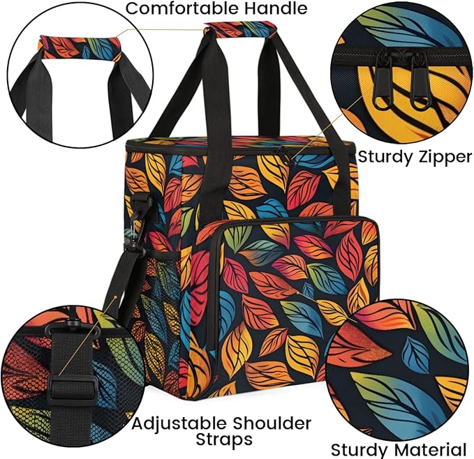 Leaves Plant Coffee Maker Travel Bag for Keurig K-Mini/K-Mini Plus Insulated Waterproof Tote with Pockets for K-Cup Portable Single-Serve Brewer Case