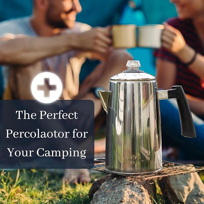 Mixpresso Stainless Steel Coffee Percolator Stovetop 52 oz Classic Percolator Coffee Pot Great For Camping Pot 12 Cup Stove Top Espresso Maker Cool-Touch Handle