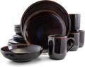 Elama Midnight Beach 16 Piece Dinnerware Set in Metallic Black