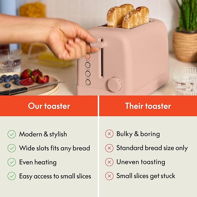 bella 2 Slice Toaster 6 Setting Shade Control w Reheat Cancel Bagel &amp Defrost Buttons Removable Crumb Tray Anti Jam &amp Auto Shutoff Auto Centering Guides &amp Cord Wrap 900 Watt Blosso
