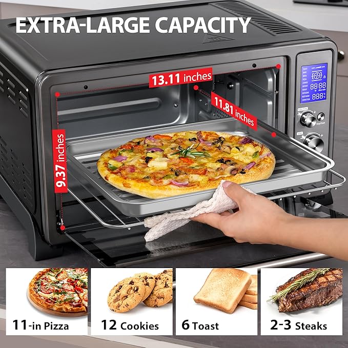 TOSHIBA AC25CEW-BS Large 6-Slice Convection Toaster Oven Countertop 10-In-One with Toast Pizza and Rotisserie 1500W Black Stainless Steel Includes 6 Accessories