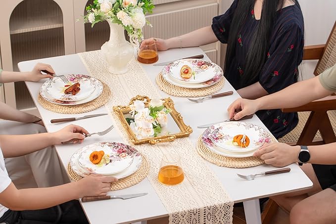 Dinnerware Sets Plates Set with Bowls Artistic 12-Piece Ceramic Dinnerware for Home Restaurant Chip and Scratch Resistant Microwave and Dishwasher Safe Rose Collection