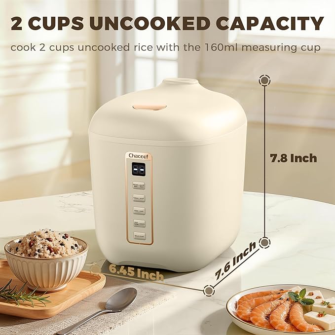 CHACEEF Mini Rice Cooker 2 Cups Uncooked 1.2L Rice Cooker Small Portable Non-Stick Small Travel Rice Maker BPA Free Smart Control Multifunction Cooker with 24 Hours Timer Delay &amp Keep Warm Fun