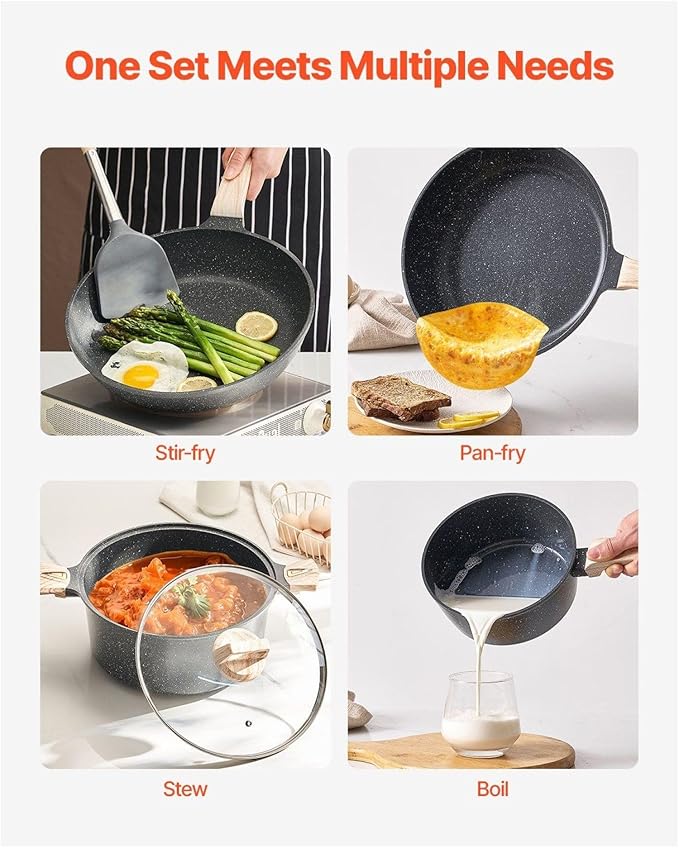 19 Piece Pots and Pans Set Granite Nonstick Cookware Set Induction Compatible Kitchen Pots and Pans Black