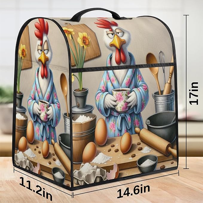 Kitchen Aid Mixer Cover Flower Rooster Funny Stand Mixer Cover Compatible with 6-8 Quarts Stand Mixers Dust Covers with Zipper Pocket Foldable Washable Kitchen Aid Organizer Bag