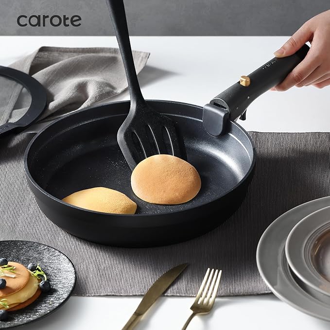 CAROTE 19pcs Pots and Pans Set Non Stick Nonstick Cookware Set Dishwasher/Oven/Fridge Safe Pots and Pans Removable Handle RV Oven Safe Cookware Induction Kitchen Set Black