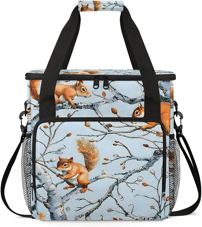 Cute Animal Squirrel Coffee Maker Carring Bag Large Insulated Storage Organizer Case Tote Bags with Shoulder Strap for Travel Work Picnic