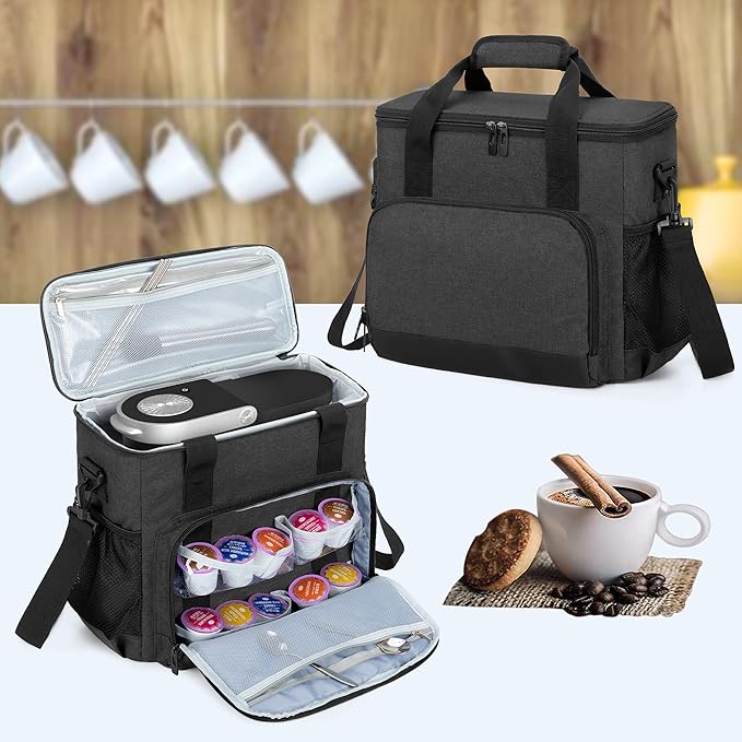 CURMIO Coffee Maker Carrying Bag Compatible for Keurig K-Mini or K-Mini Plus Single Serve Coffee Machine Travel Bag for K-Cup Pods Black (Bag Only)