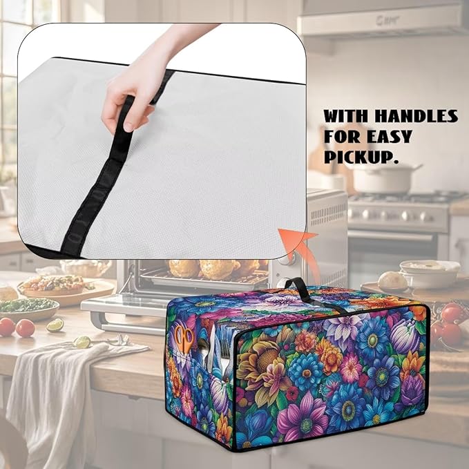 Convection Toaster Oven Cover with Storage Pockets Fits Machines Up to 18.5x14.5x9 Convection Toaster Oven Covers for Family Kitchen Essential Hippie Flower