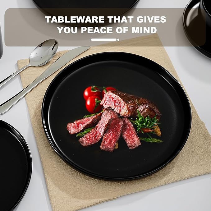 EWFEN Plates and Bowls Sets 32 Pieces Ceramic Dinnerware Set for 8 Stoneware Dishware Dishes Set Scratch Resistant Dishes Set Dishwasher &amp Microwave Safe Black