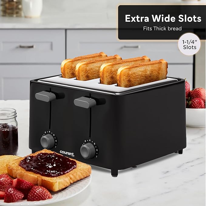 Courant Classic 4 slice Toaster with drop down crumb tray for easy cleaning Black