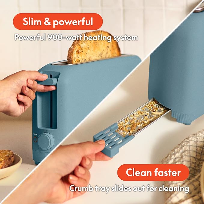 bella 2 Slice Slim Toaster Fits-anywhere™ Kitchenware 6 Setting Shade Control with Reheat &amp Cancel Buttons Fits Sourdough 10” Long Slot Anti Jam &amp Auto Shutoff 900 Watt Surf