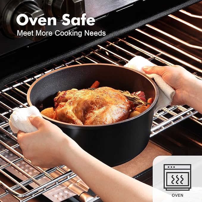 SENSARTE Nonstick Cookware Set Pots and Pans Set Kitchen Non-stick Cooking Set Dishwasher &amp Oven Safe Induction Compatible Free of Intentionally Added PFOA/PFOS 15pcs Black