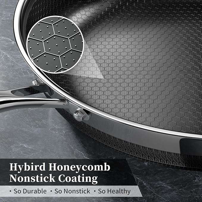 Innerwell Nonstick Frying Pans 8 Inch Hybrid Tri-Ply Stainless Steel Frying Pan Skillet Titanium Ceramic Nonstick Cooking PanPFAS/PFOA/PTFE FreeCompatible with All Cooktops