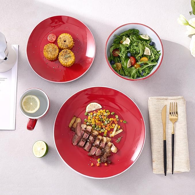 Bestone 16 Piece Round Kitchen Dinnerware Sets Plates and Bowls Dinner Plates Cereal Bowls Stoneware Dinnerware Blue and White