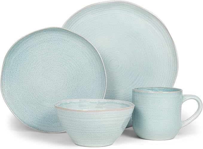 Elanze Designs Reactive Glaze Farmhouse Rustic Boho Ceramic Stoneware Dinnerware 16 Piece Plate Bowl Mug Dish Set - Service for 4 Ice Blue