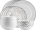 Safdie &amp Co. 12-Piece Black &amp White Sketch Dinnerware Set Porcelain Includes Plates Bowls and Serving Dishes Dishwasher Safe