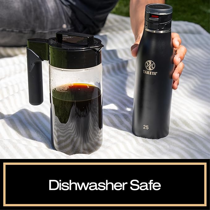 Takeya Glass Cold Brew Coffee Maker for Iced Coffee Airtight Pitcher Premium Quality 1 Quart Black Lid and Handle