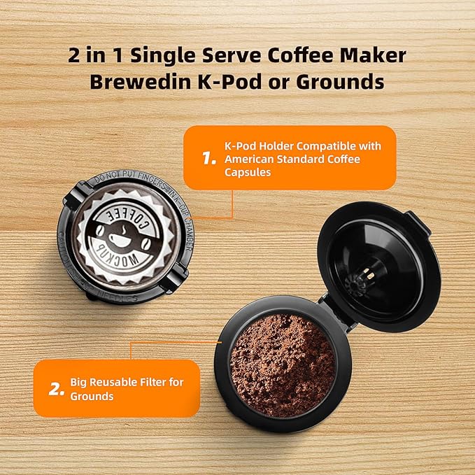 Mini Single Serve Coffee Maker for K Cup Pods and Ground Coffee Fast Brew One Cup Coffee Machine with Descaling Reminder and Water Window 6 to 12 oz. Brew Sizes Gray