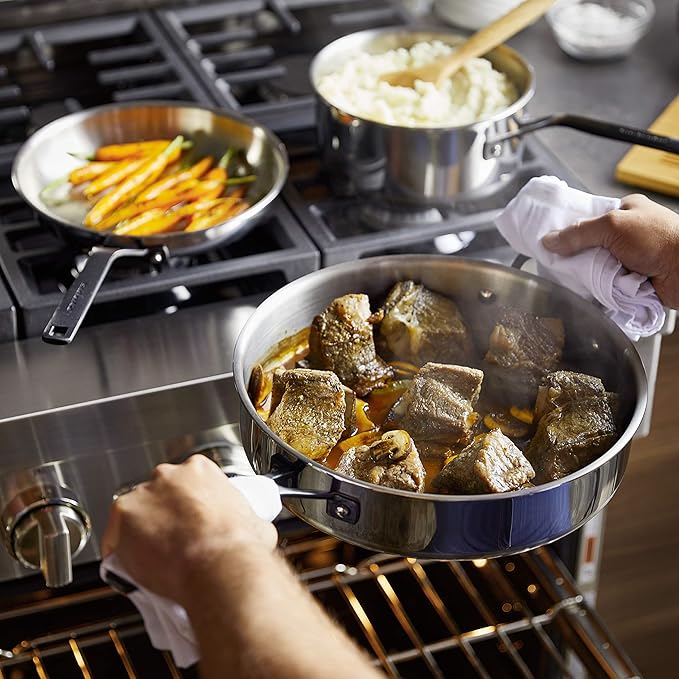 KitchenAid 5-Ply Clad Polished Stainless Steel Cookware Pots and Pans Set 10 Piece
