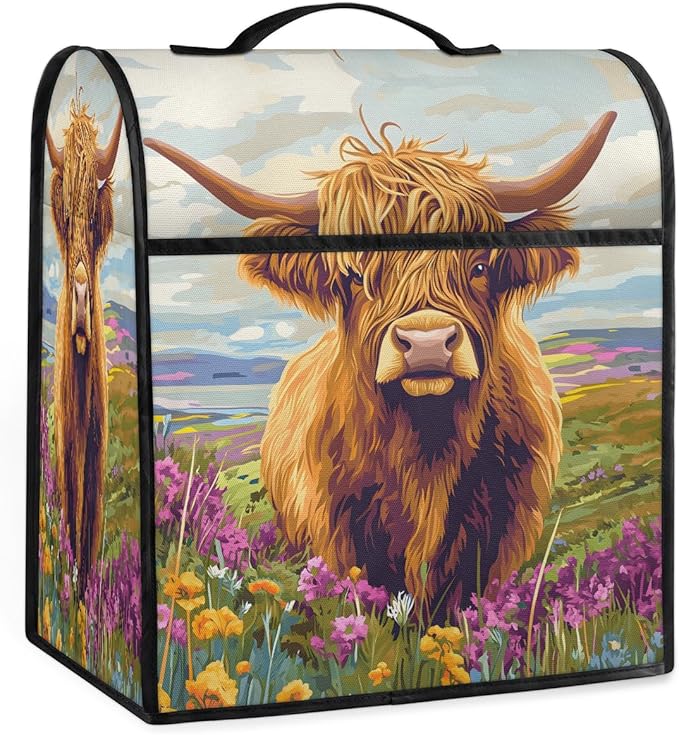 Kitchen Aid Mixer Cover Cute Highland Flowers Cow Stand Mixer Cover Compatible with 6-8 Quarts Stand Mixers Dust Covers with Zipper Pocket Foldable Washable Kitchen Aid Organizer Bag