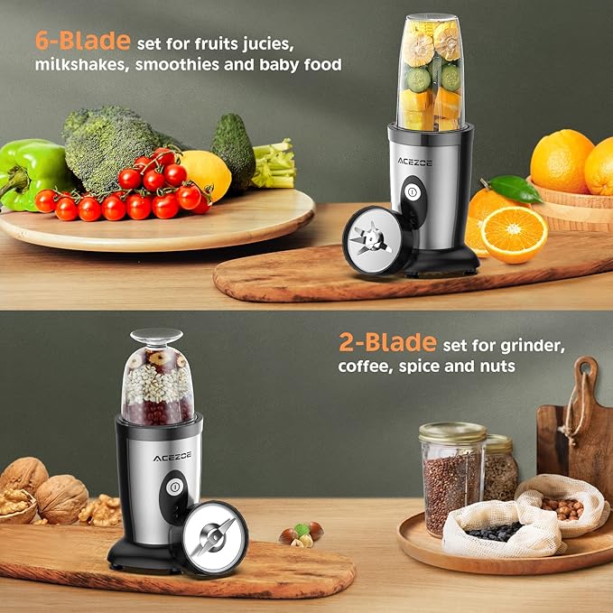 Personal Blender Shakes and Smoothies 3D 6-leafs 850W Portable Blender One-Button Mixer 2x17oz Personal Blenders Bottle BPA Free Kitchen baby food Grinding Juice