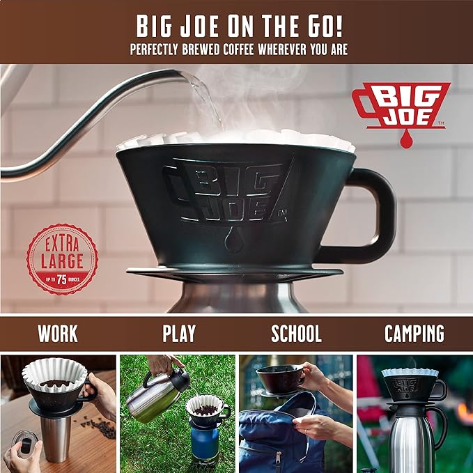 BIG JOE® Large Pour Over Coffee Maker w/ 50 Filters Brews from 12 up to 75 Ounces Fits Any Drinkware Dishwasher Safe Made in USA