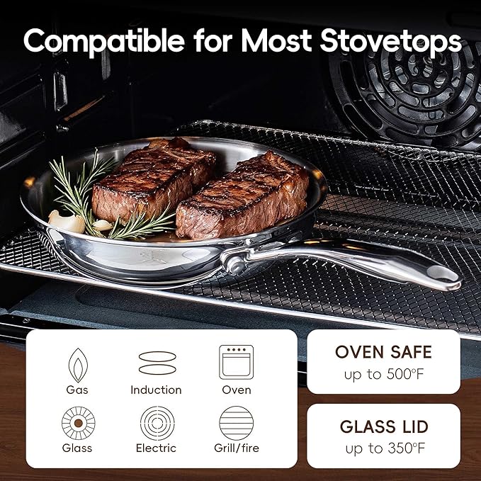 Tri Ply Stainless Steel Cookware Set 16-Piece Stainless Steel Pots and Pans Set with Kitchen Utensils and Steamer Non-Toxic Multiclad Induction Oven Compatible Dishwasher Safe