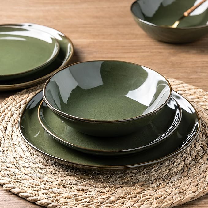 AmorArc Ceramic Dinnerware SetsHandmade Reactive Glaze Stoneware Plates and Bowls SetsHighly Scratch Resistant | Dishwasher &amp Microwave Safe Dishes SetService for 4 (12pc)