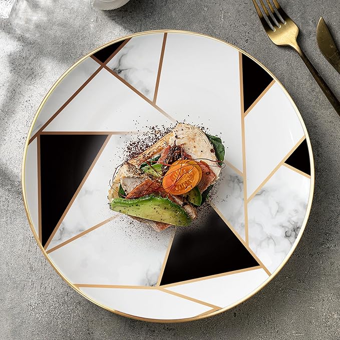 Light luxury Bone China Dinnerware Sets Service for 6Delicate kitchen dishes set Steak Dinner Plates Dish SetFreezer Safe Elegant Dining Plates