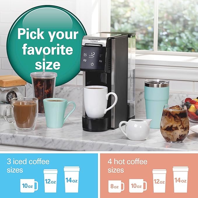 Hamilton Beach FlexBrew Advanced 4-in-1 Single Serve Hot &amp Iced Coffee Maker with Removable 45 oz. Water Reservoir Use Pod Packs and Grounds Fast Brewing LED Touchscreen Black (49925)